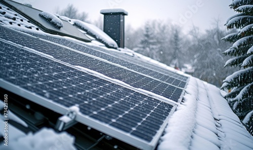 Snow covering the solar panel in sunset light