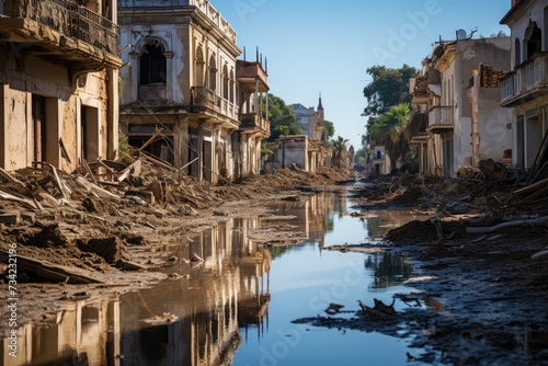 Post-inundation ruins, water devastation., generative IA