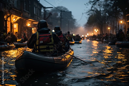 Rescue teams in boys save flood victims., generative IA
