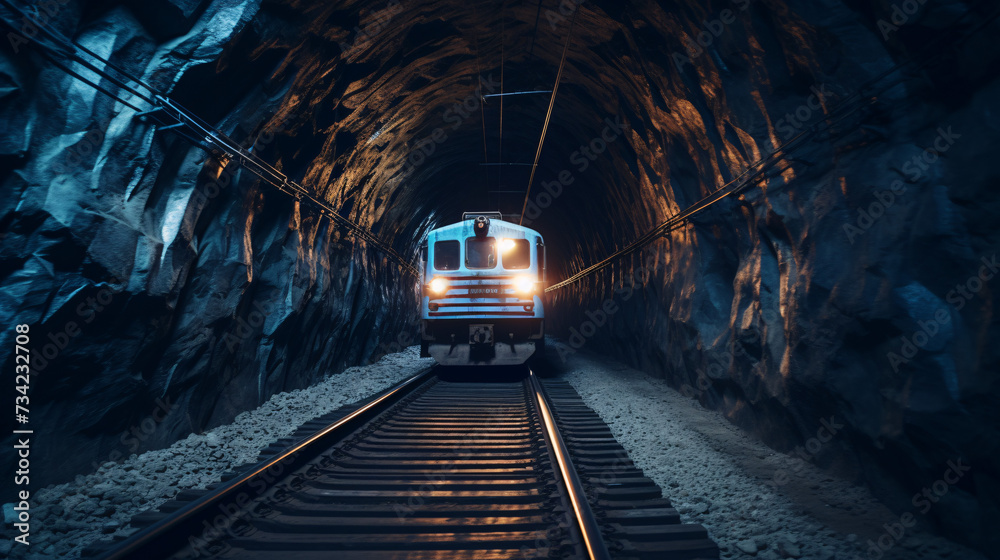 Naklejka premium Train in the tunnel. Railway travel concept. 3D Rendering