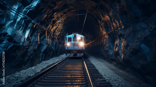 Train in the tunnel. Railway travel concept. 3D Rendering