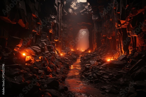 Volcanic lavas sculpting underground caves., generative IA
