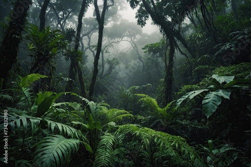 Jungle forests in fog