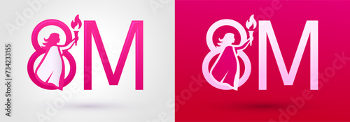 March 8 International Womens day, vector emblem representation of united women