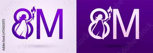 March 8 International Womens day, vector emblem representation of united women