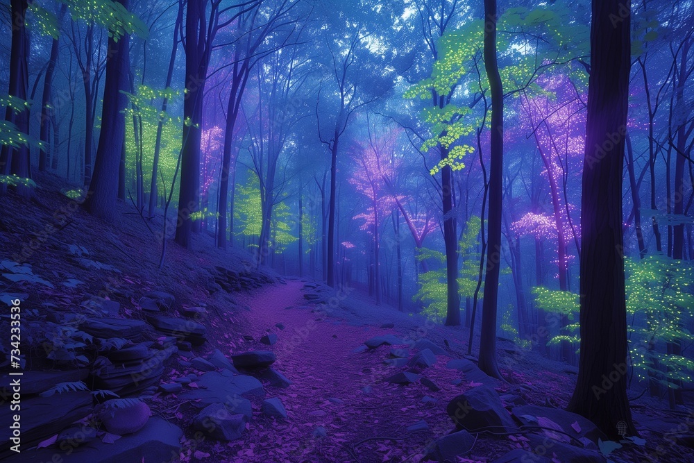 Fototapeta premium AI generated illustration of a psychedelic colorful forest