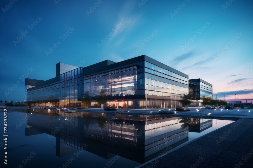 commercial facility, modern R an D building. Futuristic suburban low rise office building. Researching and development concept commercial facility, modern R an D building. Futuristic suburban low rise office building. Researching and development concept