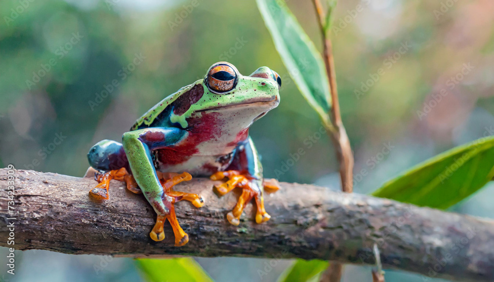 Fototapeta premium Colorful frog siting on the branch.