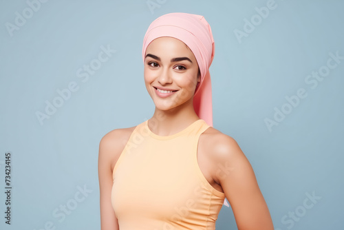 Wallpaper Mural Graceful lady wearing pale headscarf and white turtleneck, exuding sophistication and warmth, happy muslim, Iran woman. Torontodigital.ca