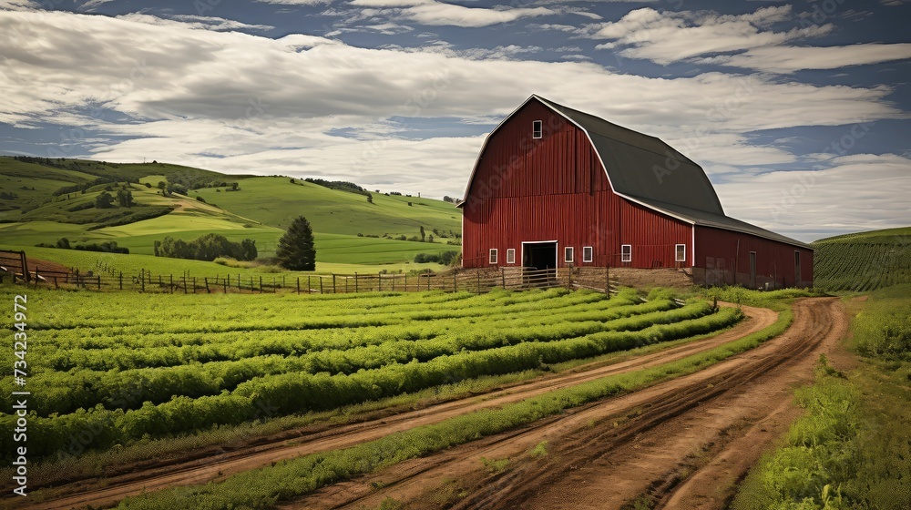 Obraz premium animals farm red barn