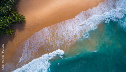 Sea beach and wave from aerial view of beautiful seashore.