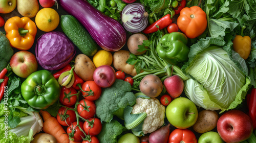 A vibrant  colorful assortment of fresh vegetables including tomatoes  carrots  bell peppers  and leafy greens  representing a healthy and nutritious selection of produce.