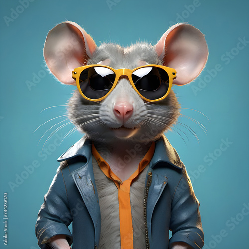 Nonsense surreal image  rapper mouse style with sunglasses. AI generated image.