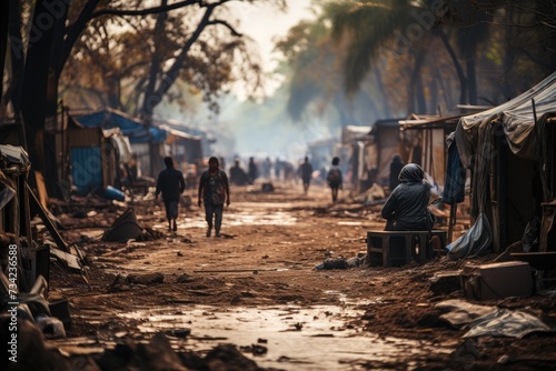 Improvised refuges after the cyclone., generative IA photo