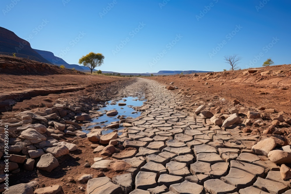 Arid scenario reflects water crisis in river dried., generative IA