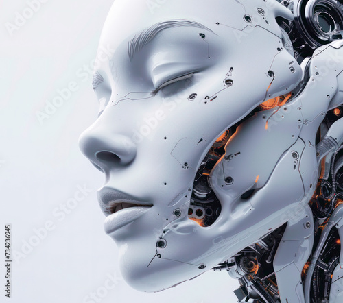 Realistic Artificial intelligence. Computer mind connections head. Human 3D head with circuit board inside. Engineering concept. Technology web background. Virtual concept