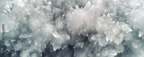 White grey crystals with sharp spikes, closeup macro detail - abstract crystalline background. Generative AI © Lubo Ivanko