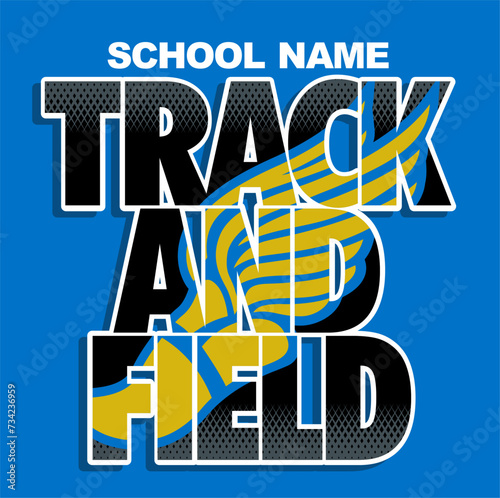 track and field team design with winged foot for school, college or league sports