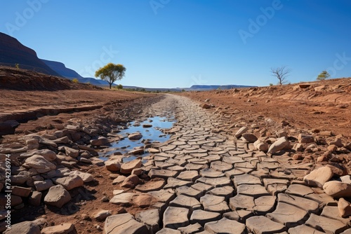 Arid scenario reflects water crisis in river dried., generative IA