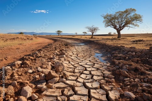 Arid scenario reflects water crisis in river dried., generative IA