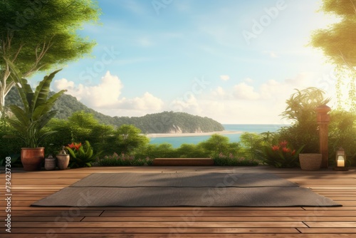 Inspiring Outdoor yoga mockup background. Body relax. Generate Ai