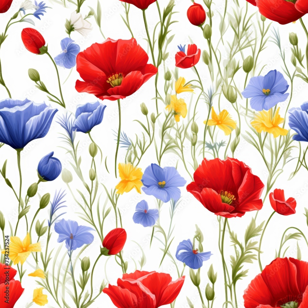Fototapeta premium Vibrant assortment of colorful wildflowers blooming against pure white background