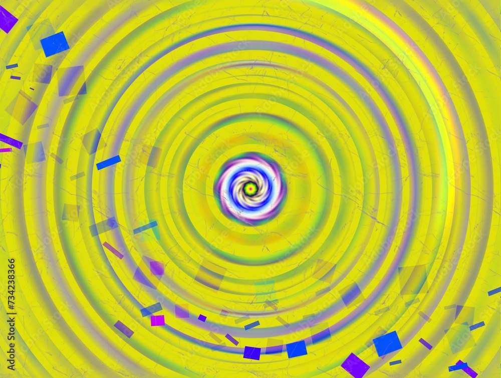 Obraz premium Drobne koncentryczne okręgi z efektem rozmycia oraz drobnym bokeh w zielono, zółto, niebieskiej kolorystyce - abstrakcyjne tło, tekstura