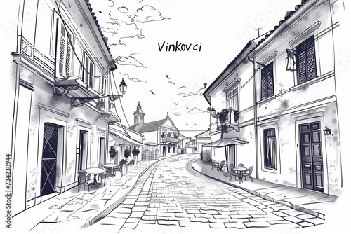 Sketch-Style Illustration of Vinkovci's Quiet Streets - Perfect for Historical, Cultural, and Architectural Themes photo