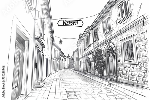 Sketch-Style Illustration of Vinkovci's Quiet Streets - Perfect for Historical, Cultural, and Architectural Themes