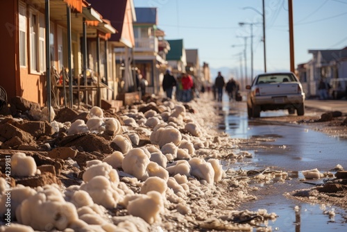 Hail rain surprises desert city astonished residents., generative IA photo