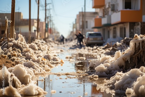 Hail rain surprises desert city astonished residents., generative IA photo