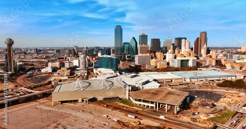 Panorama of a modern Dallas, Texas, USA. Distant view of skyscrapers in the downtown of metropolis on sunny day. photo