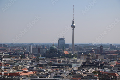 Bird s eye view of Berlin  with a view to the Berlin Fernsehturm  Germany