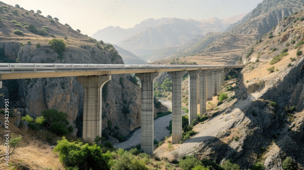 Engineering Meets Nature: Serene Canyon Bridge Under Clear Skies