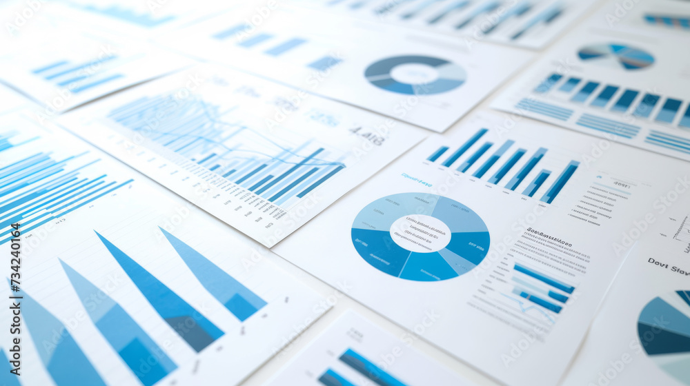 close-up of a collection of business documents with various types of charts and graphs close-up of a collection of business documents with various types of charts and graphs