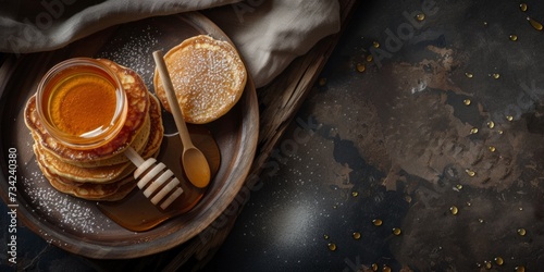 delicious pancakes with honey Generative AI
