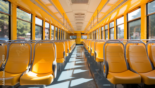 Empty bus seats in a modern vanishing point perspective generated by AI