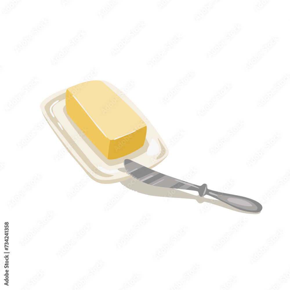 Butter in a butter dish. Serving with a knife. Butter in a butter dish. Serving with a knife.