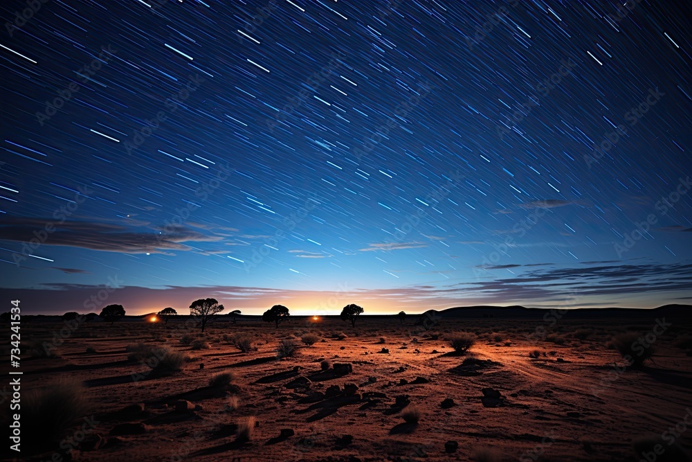 Rain of meteors illuminates night desert., generative IA