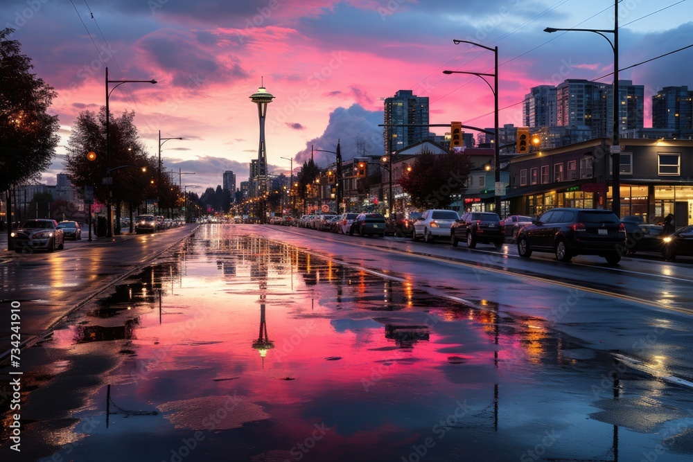 Vibrant rainbow over the city after rain., generative IA Vibrant rainbow over the city after rain., generative IA