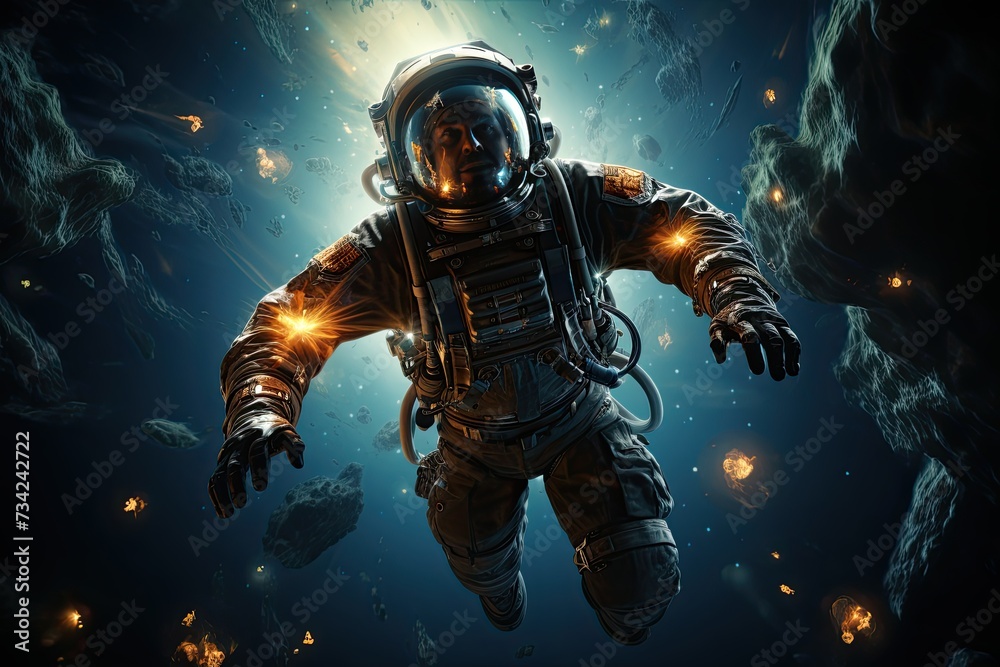 Astronaut floats in space with the earth in the background., generative IA