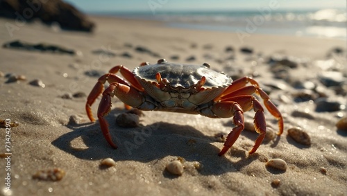  crab scuttling along the beach, its shell glinting in the sunlight as it explores the sandy shoreline © LIFE LINE