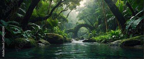 Deep tropical jungles with water stream photo