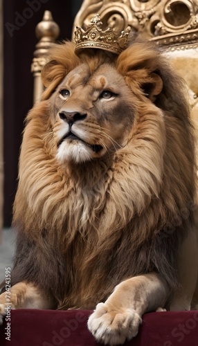 Royal lion sitting on a throne  closeup.
