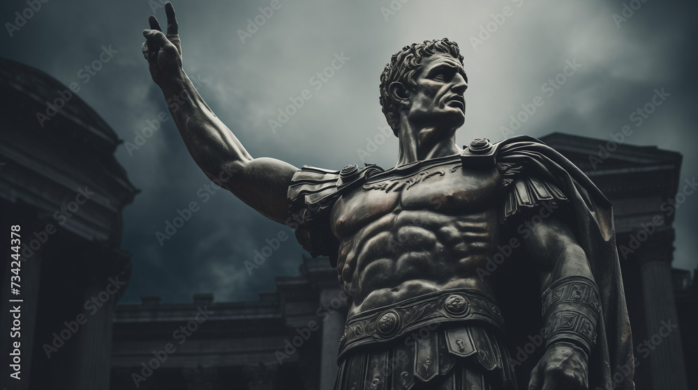 Julius Caesar statue in ancient Rome, stoned statue on a roman background. Gaius Iulius Caesar - obrazy, fototapety, plakaty 