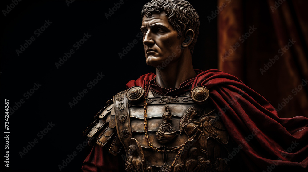 Julius Caesar statue in ancient Rome, stoned statue on a roman background. Gaius Iulius Caesar Julius Caesar statue in ancient Rome, stoned statue on a roman background. Gaius Iulius Caesar