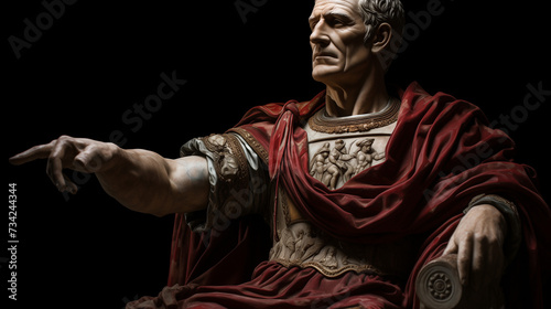 Julius Caesar statue in ancient Rome, stoned statue on a roman background. Gaius Iulius Caesar