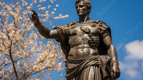 Julius Caesar statue in ancient Rome  stoned statue on a roman background. Gaius Iulius Caesar