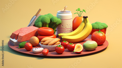 healty food, realistic shape cartoon style