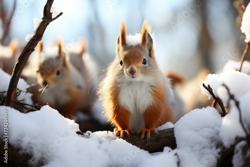 Forest animals seek food in the bright snow., generative IA